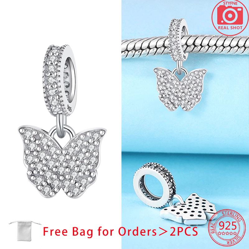 Butterfly Series Purple Zircon Butterfly Pink Butterfly Copper Charms Bead Pendant Fit Diy Bracelet Women Fine Gift Jewelry