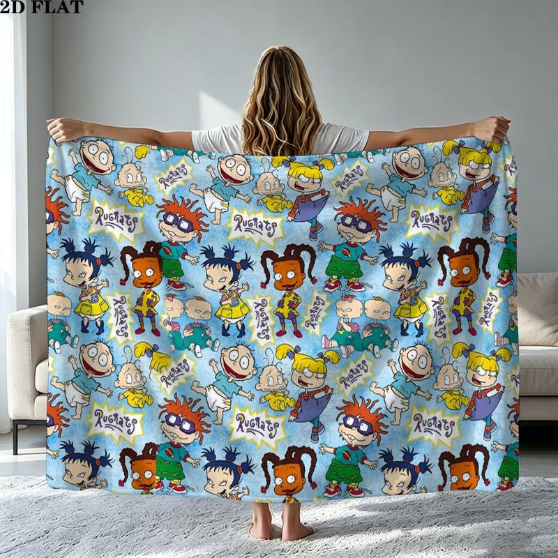 Rugrats Cartoon Print Flannel Blanket High Quality Warm Comfortable Cover for All Seasons Perfect for Gifts Home Decor