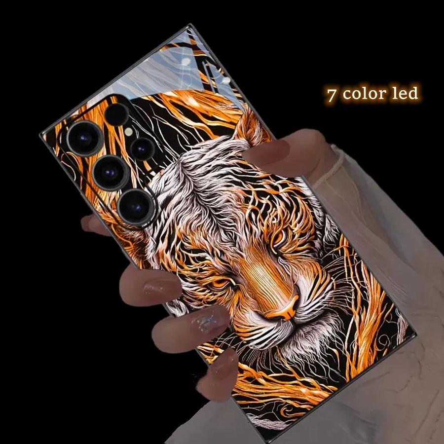 

Triangle Geometric Luminous Phone Cover For Samsung S24 S23 S22 Ultra S21 S20 FE A72 A53 A50 Sound-Control Light Up Glass Case S21 Ultra