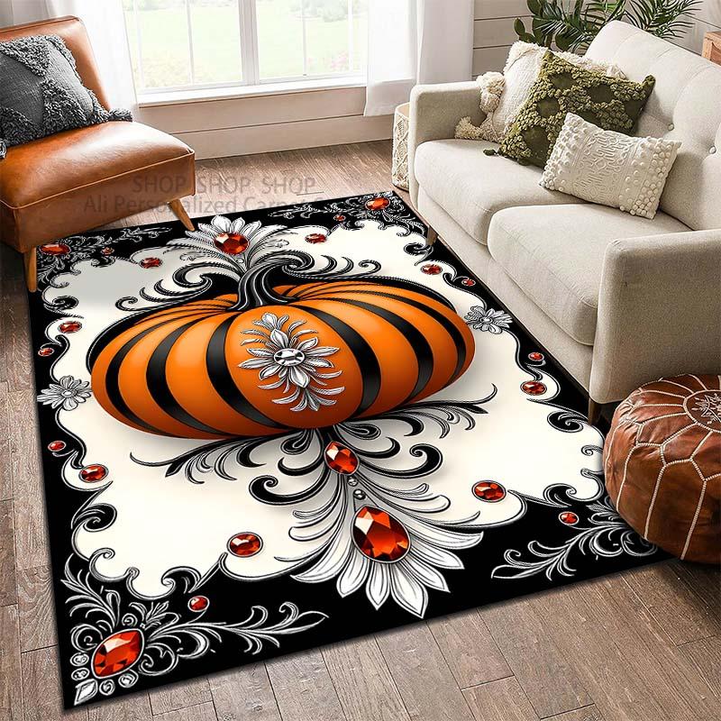 Exquisites Teppichmuster mit Kürbisstruktur für Wohnzimmer Schlafzimmer Sofa Heimdekoration Rutschfeste Fußmatte Große Größe Halloween-Geschenk