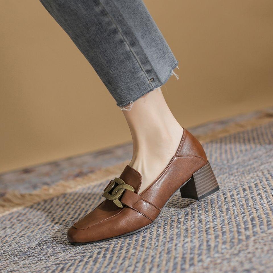 

Женские туфли-лодочки из мягкой кожи, весна-осень 2025, новые, универсальные, модные, в британском стиле, с квадратным носком, из супермягкой кожи, на толстом каблуке, w 34