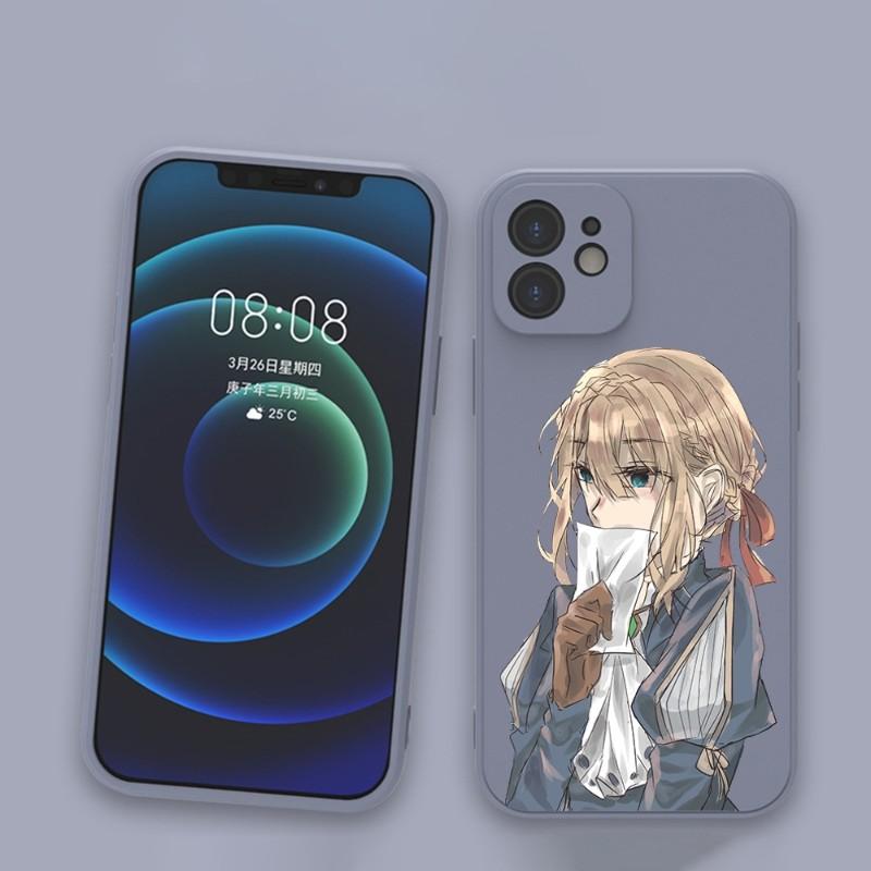 Violet Evergarden Phone Case For IPhone 11 12 13 Pro Max X XR XS Max 6 6S 7 8 Plus SE 2022 Liquid Square Color Phone Cover