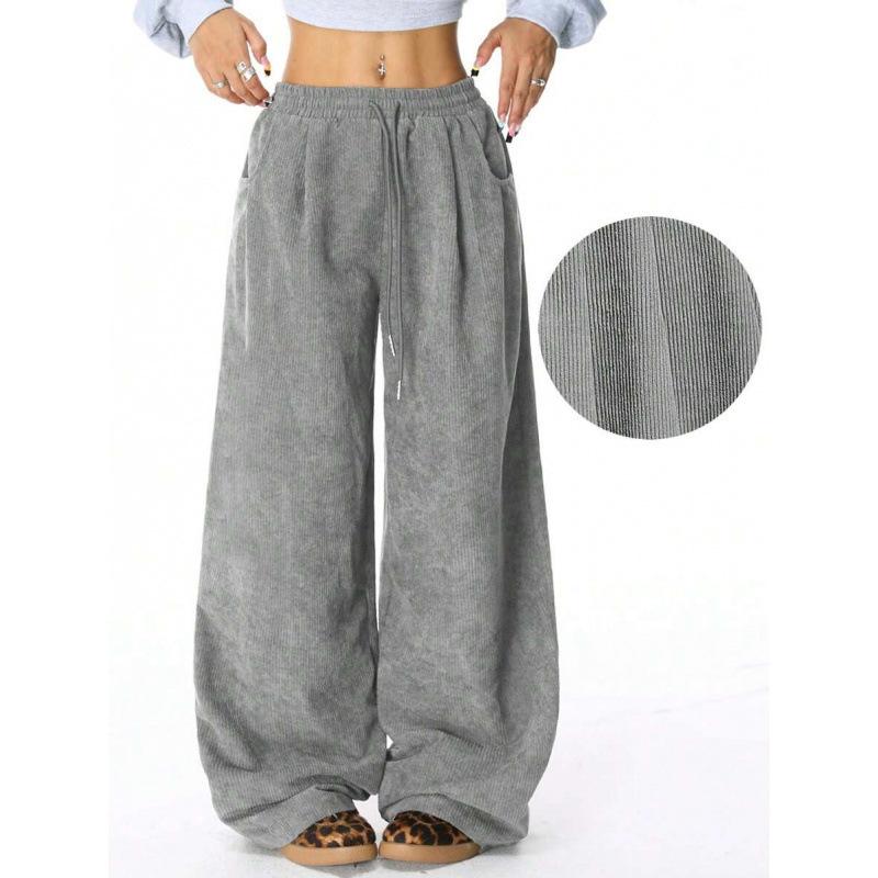 Neue Damen-Freizeithose im lässigen Stil, hohe Taille, weit geschnitten, mit Tunnelzug und fließendem Sitz für täglichen Komfort