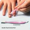 Doublehead Cuticle Trimmer with Pusher Dead Skin Remover Nail Art Fork Pink Cuticle Remover Nipper Stainless Steel Pedicure Nails Care Tools