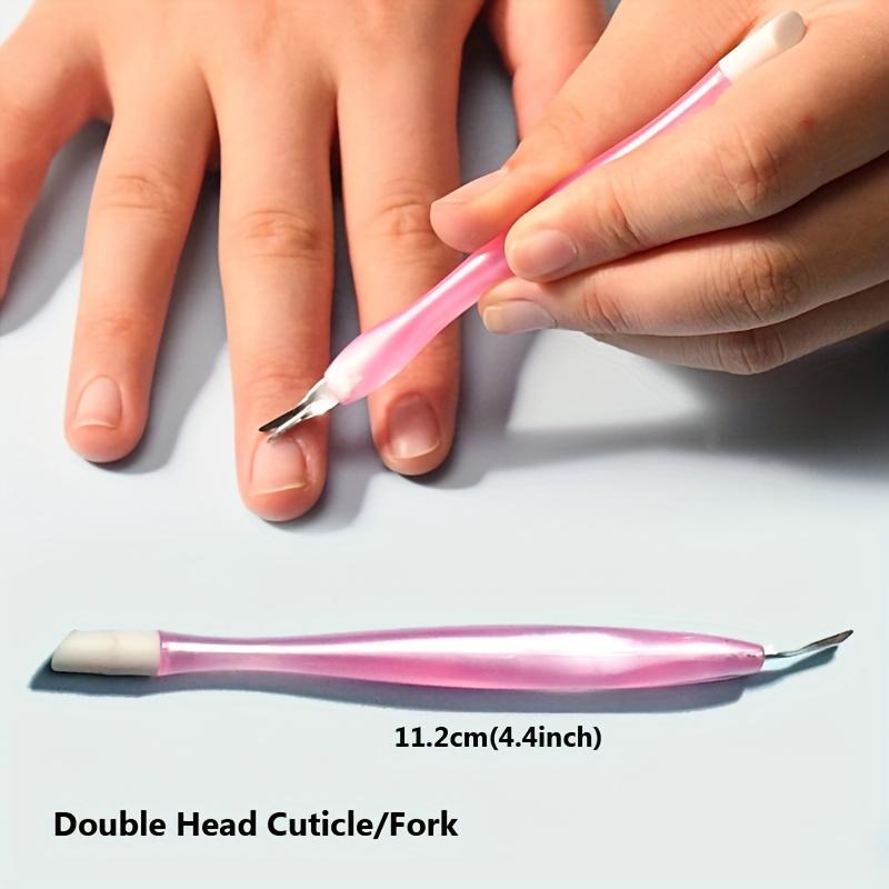 Doublehead Cuticle Trimmer with Pusher Dead Skin Remover Nail Art Fork Pink Cuticle Remover Nipper Stainless Steel Pedicure Nails Care Tools