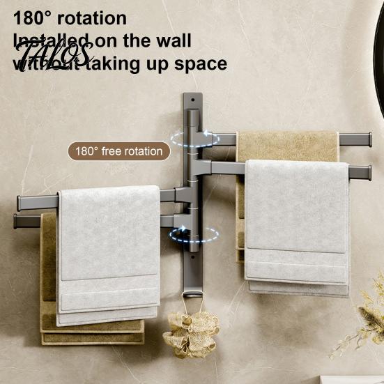 Rotating Towel Storage Swivel Rack, 180 Degree Design, Wall Mounted Space Modern Bathroom Hardware Aluminum Swing Holder, Anti-slip Organizer