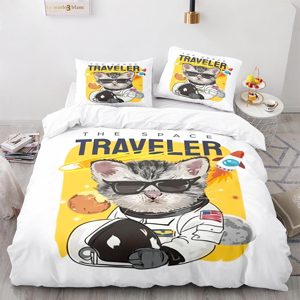3D Three-Piece Kitten Quilt Cover Size Three-Piece Set