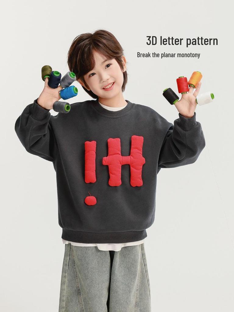 Fairy Tale Memory 2025 Spring/Autumn Kids' Grey Sweatshirt with 3D Letter Applique