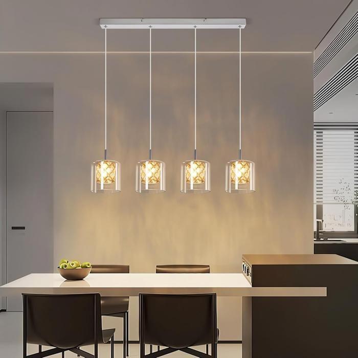 Lampe suspendue salle à manger - NETTLIFE - G9 120CM - 4 flammes - Verre blanc - Métal réglable