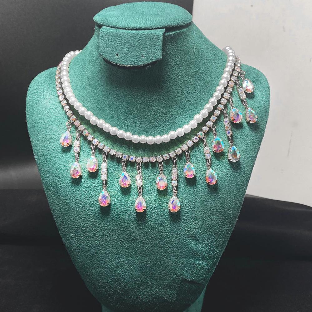 High-End Double-Layered French Colored Pearl Clavicle Necklace in Niche Court Style