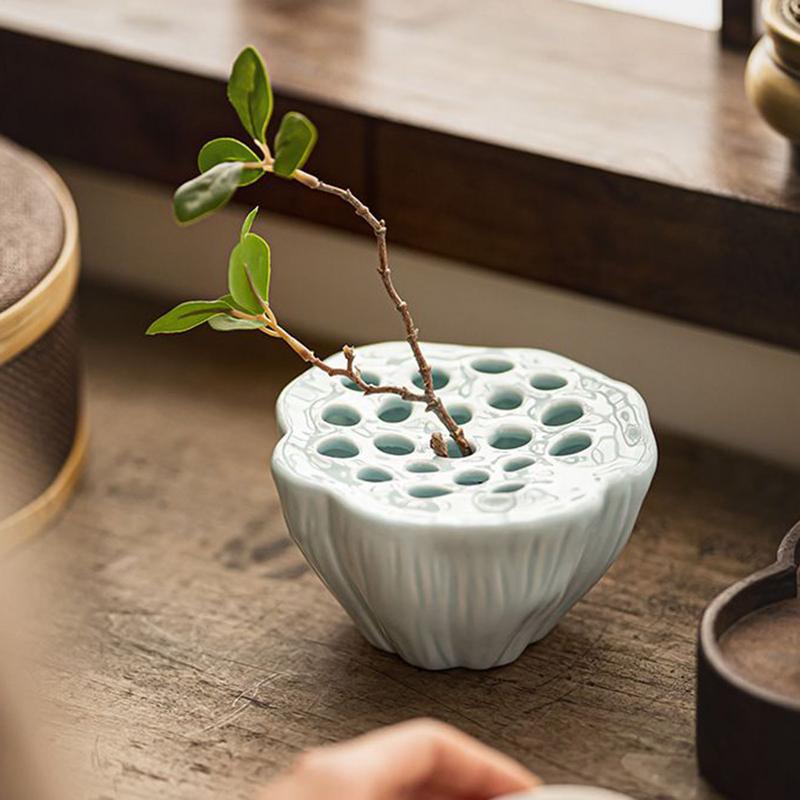 Keramischer Lotusblumenhalter Zen Lotusblumenvase Blumensteckhalter Keramikblume Hydrokulturbehälter Heimdekoration