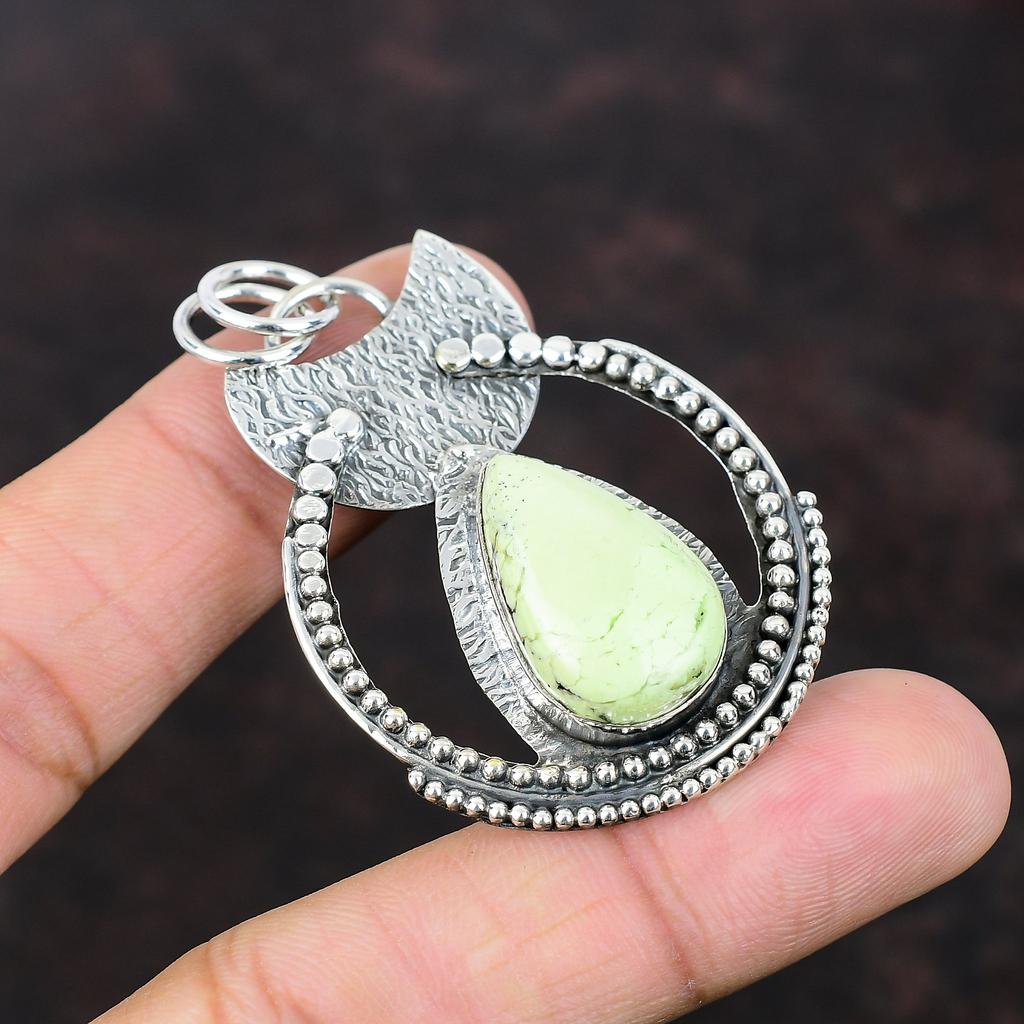 Lemon Chrysoprase Pendant Handmade Antique Jewelry 925 Sterling Silver Pendant Ethnic Jewelry Gemstone Pendant Gift For Women Unique Pendant