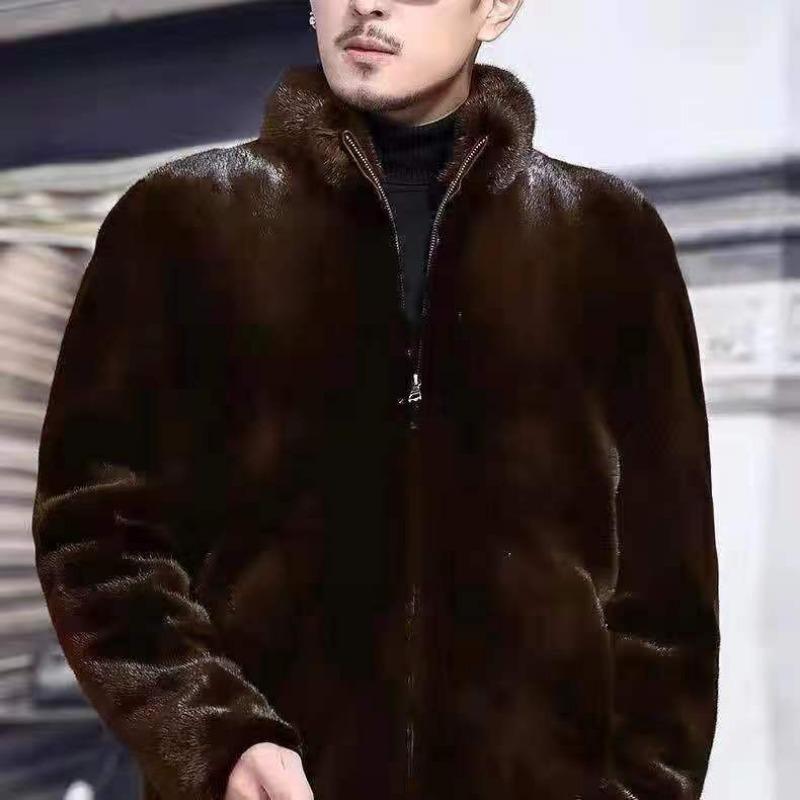 Men's Winter New Imitation Mink Coat Brown Imitation Mink Fleece Fur Coat Social Blue