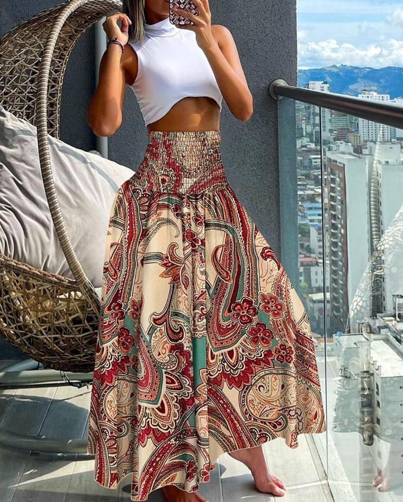 Women's High Waist Slimming Summer Fashion Printed Skirt