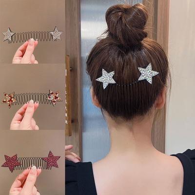 Rhinestone Fringe Hairpin Five-Pointed Star Invisible Hair Comb Broken Hair Comb