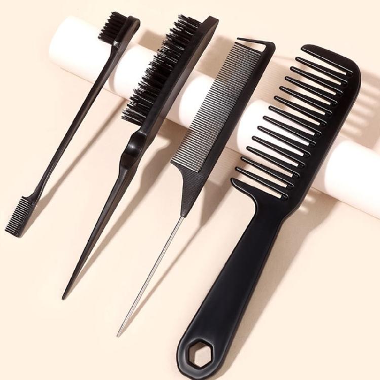 4cs Hair Brush Set Edges Control Brush,Ratted Tail Comb,Bristles Hair Brush Detangler Brush Wide Tooth Comb Travel Home
