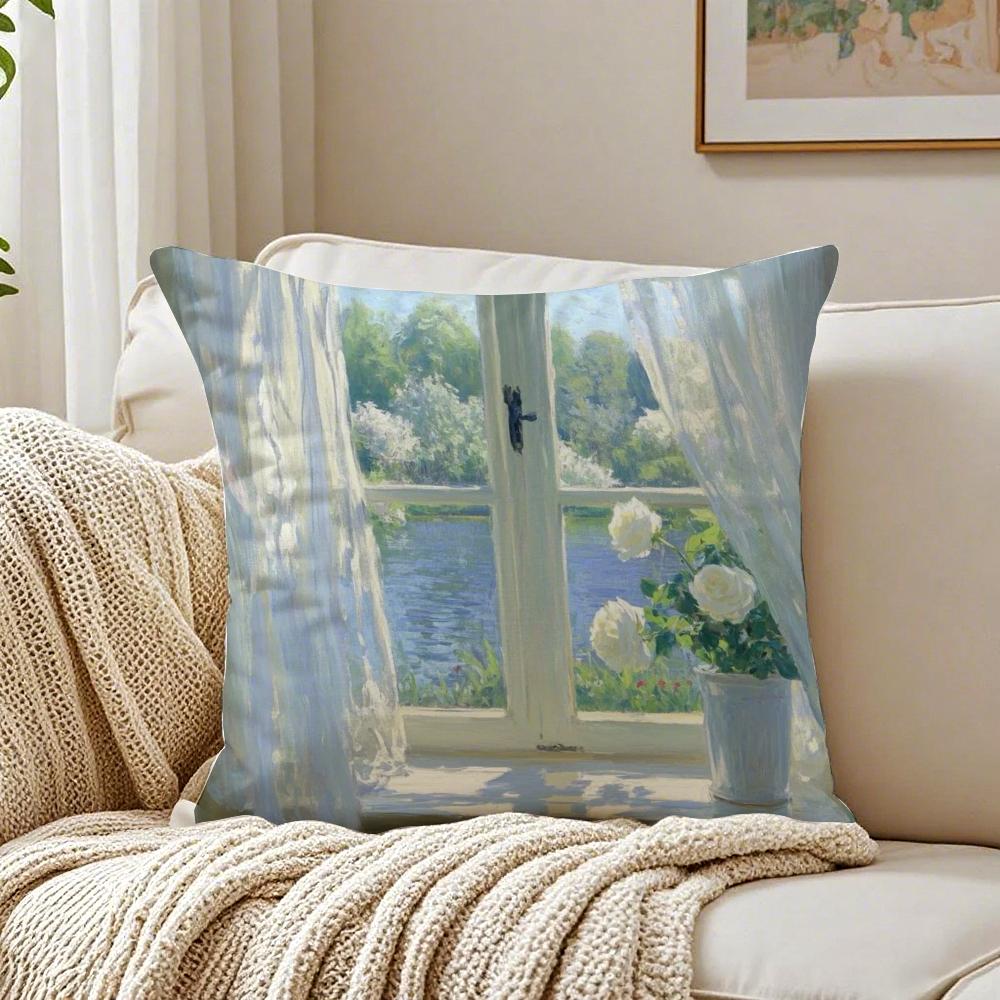 Classical Handpainted Iandscape Oil Painting Cushion Cover Pillowcase Antidustmite Living Room Sofa Decor Cushion Room