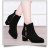 New British Style Winter Boots Women - Round Toe Tassel Furry Lined Mid Heel Ankle Boots Diamond Decor Zip Side
