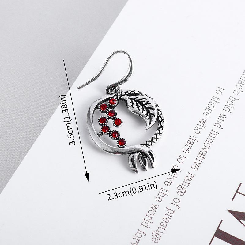 New Red Pomegranate Earrings Womens Fashion Retro Antique Silver Earrings Accessories