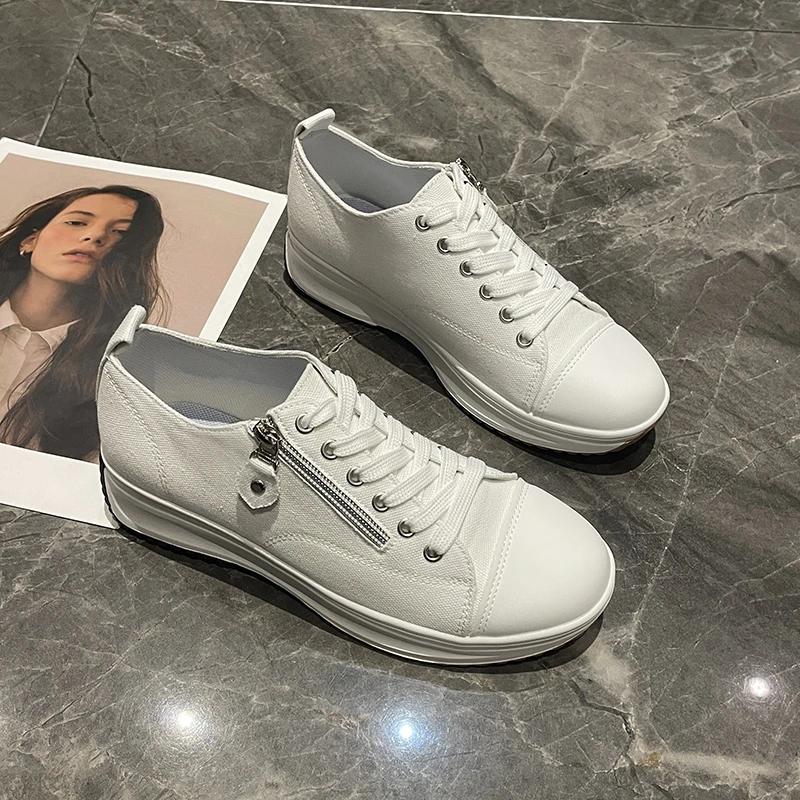 

Осенняя 4-цветная новая женская обувь 36-43 на толстой подошве, универсальные белые туфли со шнуровкой, женская повседневная спортивная парусиновая обувь на молнии 36 красный