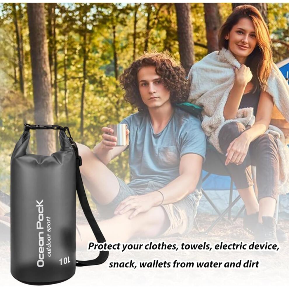 Black Waterproof Bag 10L With Adjustable Shoulder Strap For Travel Camping Hiking Swimming Boating Fishing