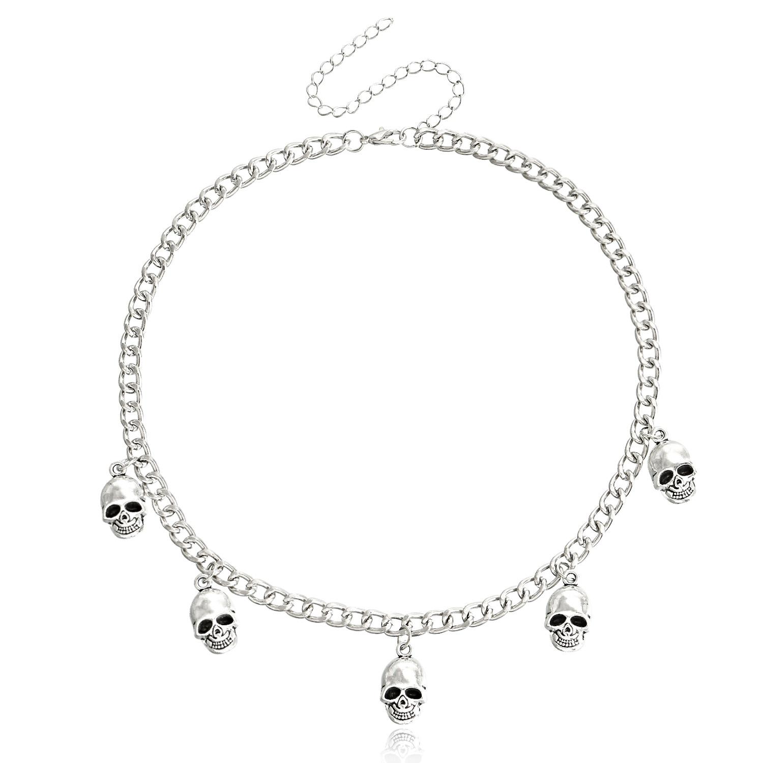 

Accessories, exaggerated hip hop skull pendant necklace, punk metal fringed collarbone chain necklace.