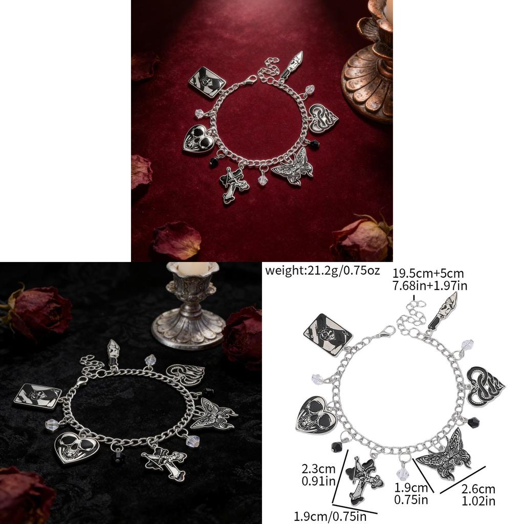 Goth Skull Hand Chain With Cartoon Style Alloy Drop Jewelry For Men Women Gift Item