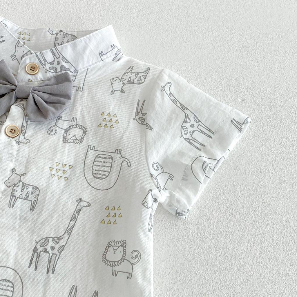 Korean Style Boys' Summer Suit: Formal 0-4 Years Short Sleeve Shirt, Shorts, & Bow Tie for Baby's First Birthday