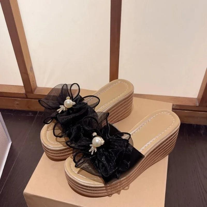 Summer Women's Slippers Open Toe Women's Summer Outdoor Beach Slippers Women's Wedge Sandals Bow