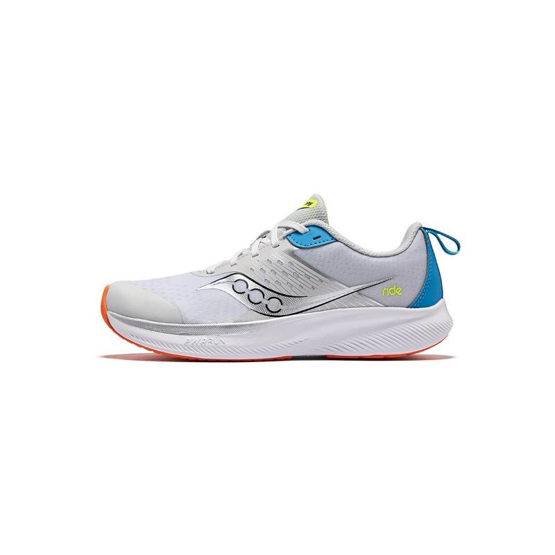 Saucony RIDE KDZ kids low-top running shoes white silver PWRRUN cushioning SK267771 35.5