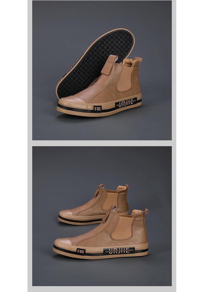Men's Spring Leather Slip-On High-Top Shoes: Breathable, Versatile, and Trendy Casual Footwear.