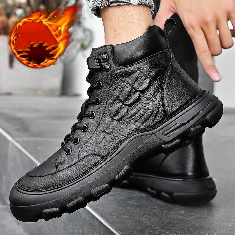 Fashion Genuine Leather Men's High-top Boots Hiking Durable Retro StyleHigh-quality Casual Work Boots Winter Thick Bottom Non-Slip