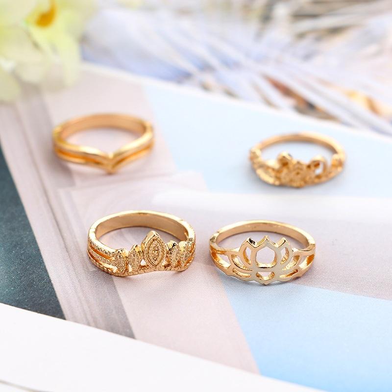 7 Pcs / Set New Arrival Flower Gemstone Carved Ring Set Bohemian Vintage Jewelry Women Accessories