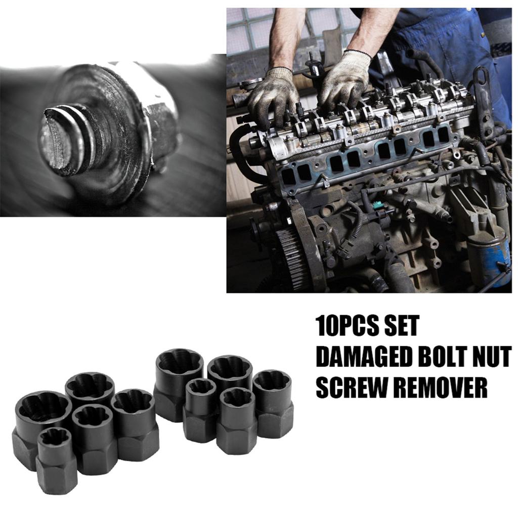 10pcs Damaged Bolt Nut Screw Remover Tool Kit Damaged Bolt Removal Set Damaged Bolt Nut Screw Removal Socket
