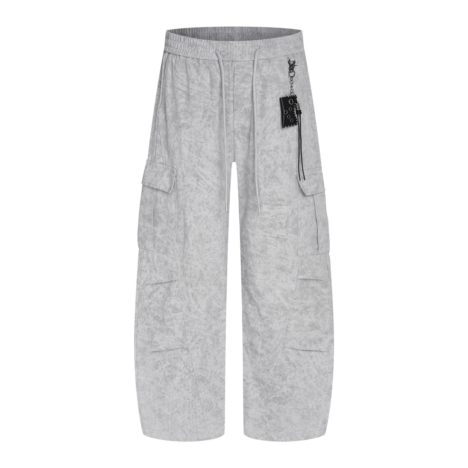 Trendy brand American retro washed old scimitar casual pants men s loose pendant wide-leg pants S светло-серый