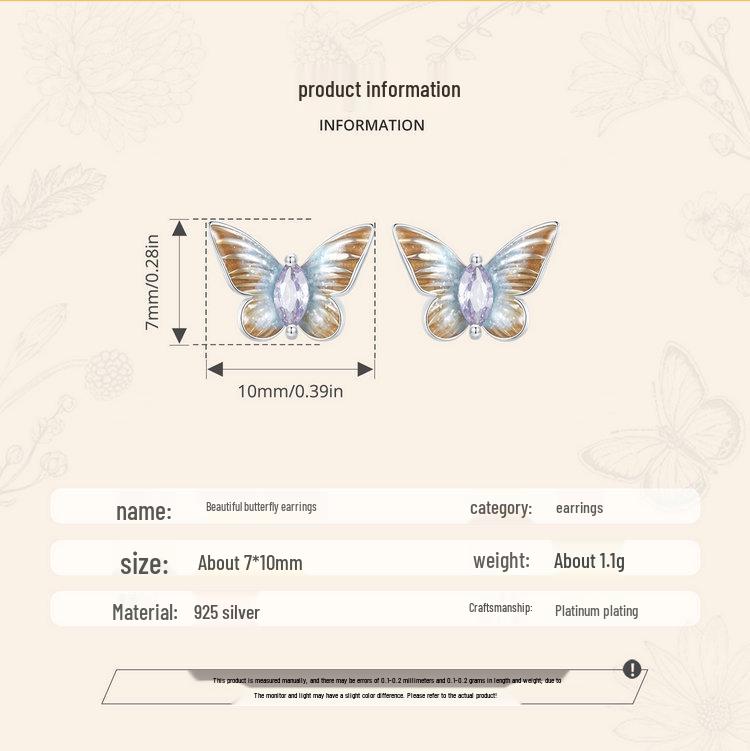 Silver Gradient Oil Drop Butterfly Earrings, S925 Sterling Silver Fashion Jewelry