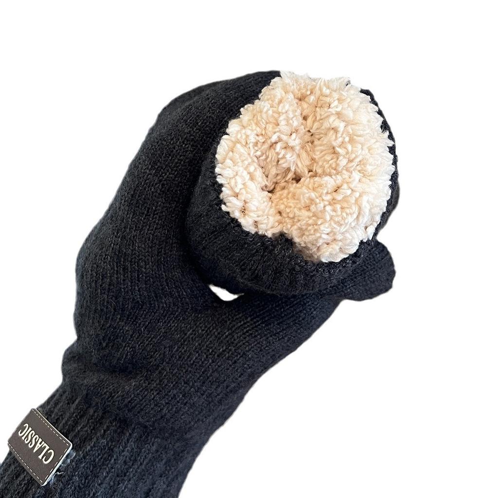 Velvet Thickened Warm Gloves Winter Men's Windproof and Cold-proof Woolen Knitted Double-layered Mittens for Students Outdoor Riding Trend
