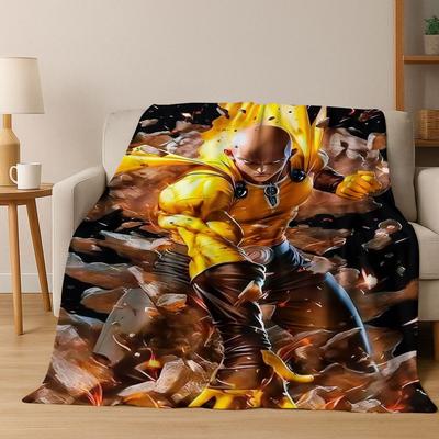 Anime One Punch Man Saitama Cartoon Cartoon Flannel Blanket,Cozy Soft Throw Blanket for Home Bedroom Bed Sofa Picnic Cover Kids