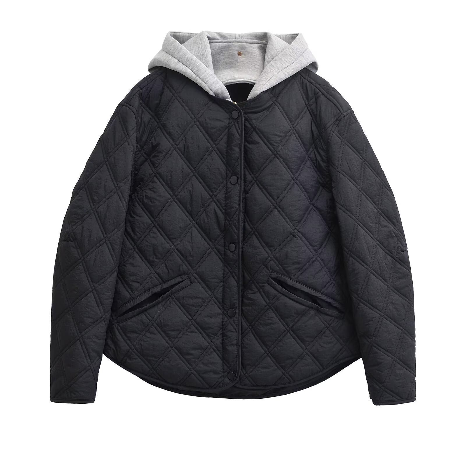 

Осень/Зима 2024 Двухцветная стеганая хлопковая куртка с капюшоном Large чёрный