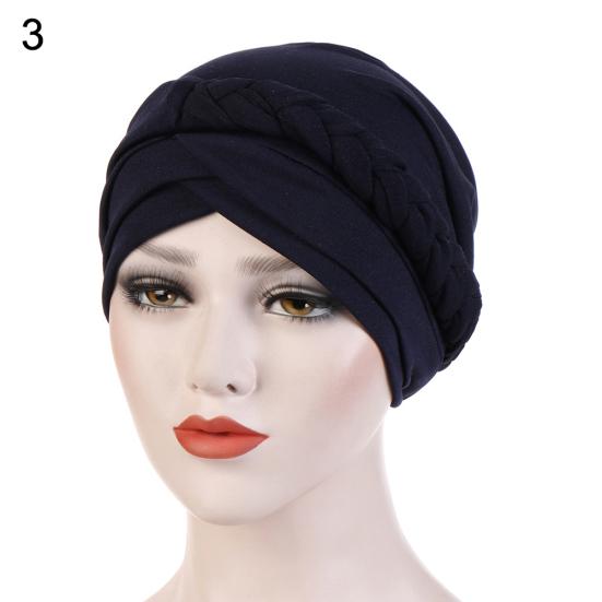 Modny Jednokolorowy Pleciony Muzułmański Turban Kapelusz Chemo Bandana Headwrap