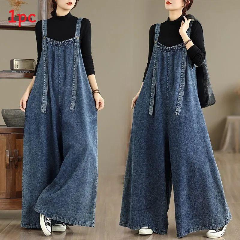 Tute di Cotone Denim da Donna a Vita Alta e Vestibilità Larga per Uso Casual Primavera Estate