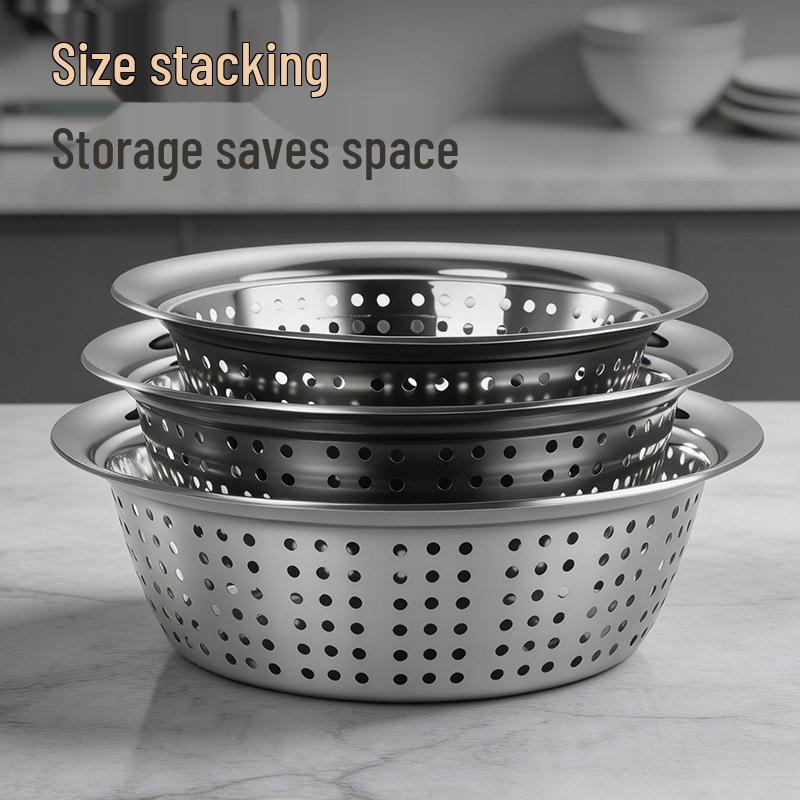 Large Hole Stainless Steel Colander Set for Washing Vegetables and Fruits