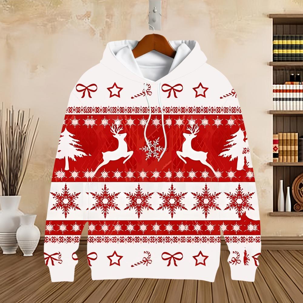 Рождественские мужские толстовки Модные толстовки с 3D-принтом Дизайн с капюшоном и карманом-кенгуру Забавная графика с Санта-Клаусом Новые толстовки Блузка 6XL