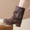 Vintage Damen Stiefeletten Mode Gürtelschnalle Slipper Schuhe Weiblich Dicker Absatz Kurze Stiefeletten Zapatos De Mujer