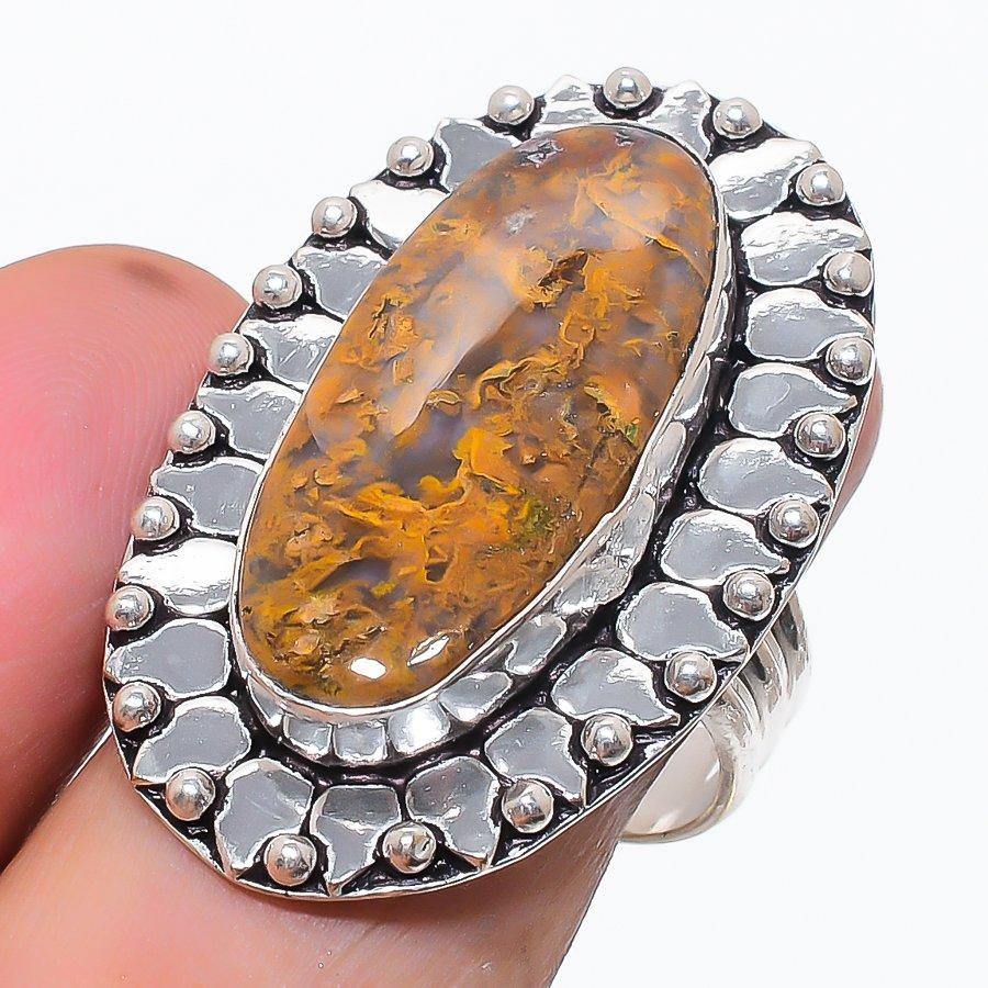 Natural African Moss Gemstone 925 Sterling Silver Jewelry Ring Size 8.5 T7R73