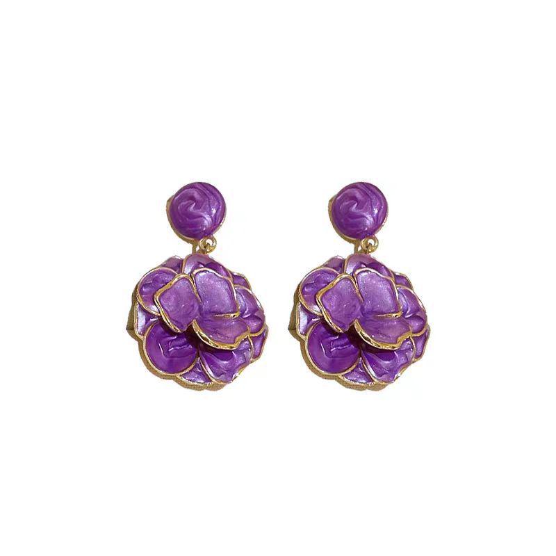Exquisite Summer Purple Crystal Flower Earrings: Trendy, Heart-Shaped, Versatile Ear Studs