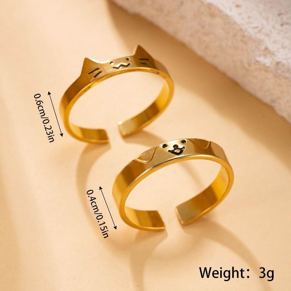 

Stainless Steel Ring Kitten Puppy Couple Ring Fashionable High-end Plated18k Gold Titanium Steel Jewelry Average Size