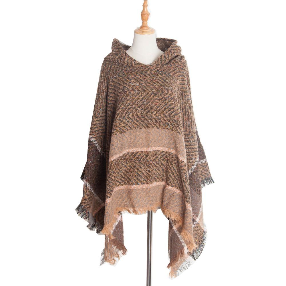 Neck Warmer Hooded Cape Fishbone Pattern Women Shawl Elegant Knitted Scarf Daily