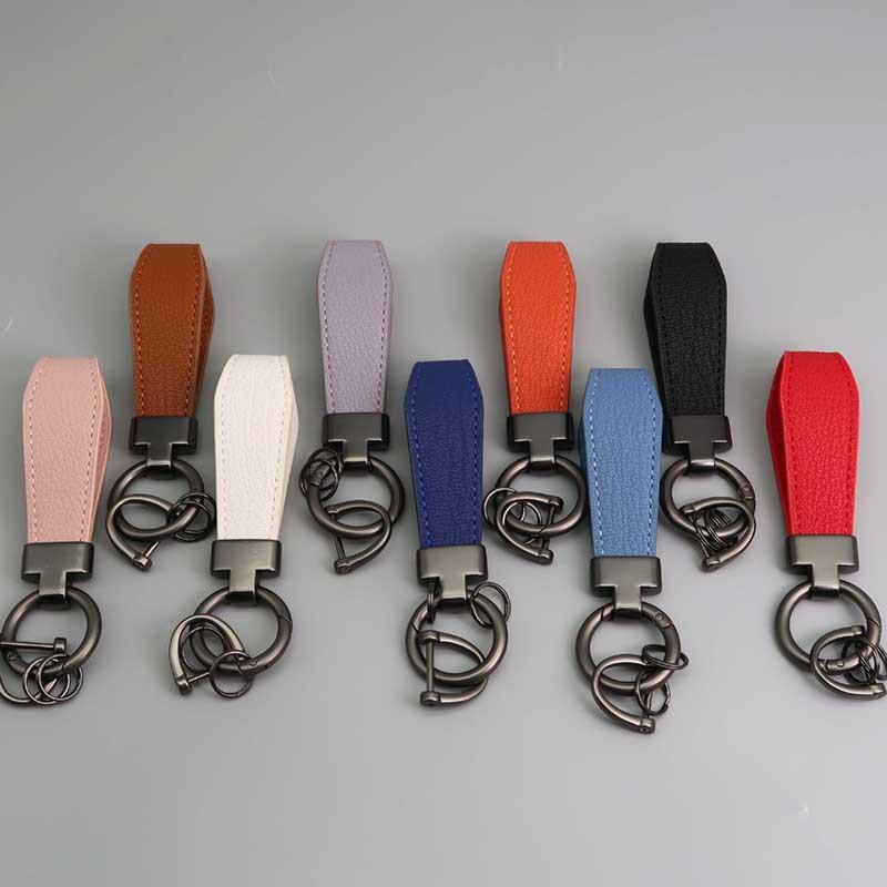PU Leather Car Keychain Men's and Women's Bag Anti Lost Key Ring Waist Hanging Retro Laser Engraving Customized Keyring Gift