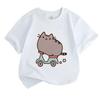 Cute Cartoon Cat Riding Scooter Print Kids 100% Cotton Crew Neck Short Sleeve T-Shirt, Unisex Boys Girls Casual Comfortable Lightweight Summer Basic T
